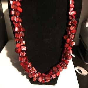 Red Shell Hermatite Silvertone Necklace